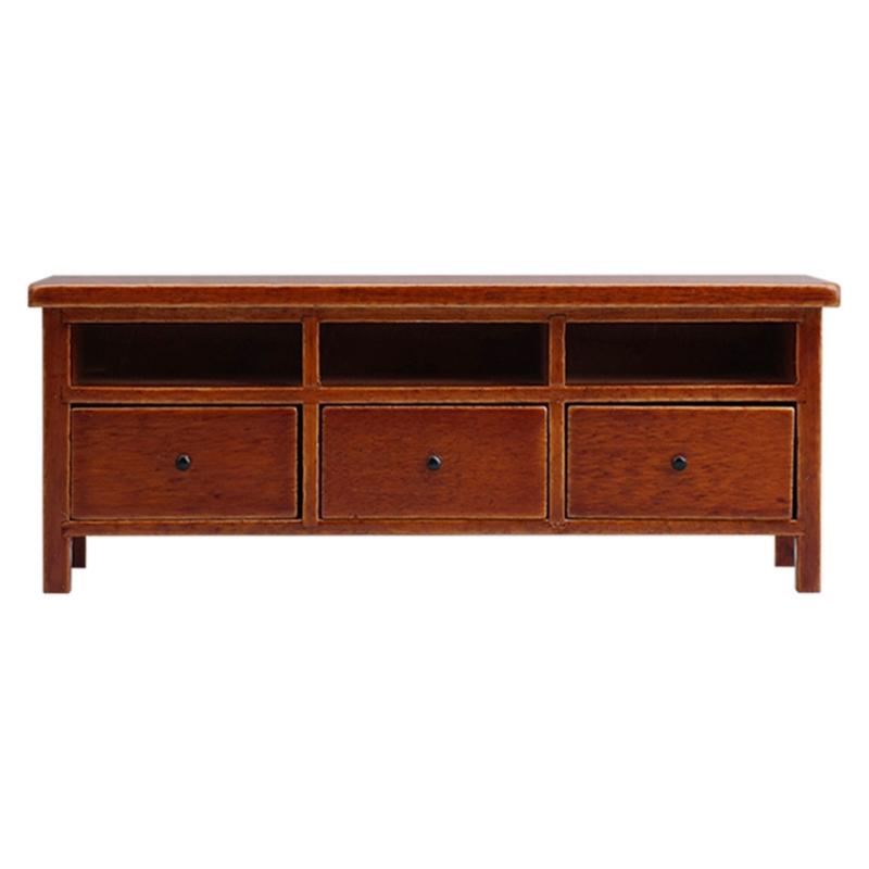 

Doll House Furniture TV Cabinet Living Room Scene Display Accessories Drawer Storage for Craft Model Project Setting 1