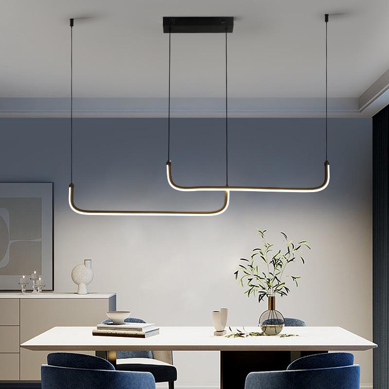 Minimalist Italian Black LED Chandelier: Sleek Long Strip for Restaurant, Bar, Office