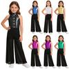 Sprankelende Metallic & Mesh Dans Jumpsuit voor Meisjes: Hoge Hals Mouwloos met Gerimpeld Bovenlijf & Wijdvallende Broek voor het Podium