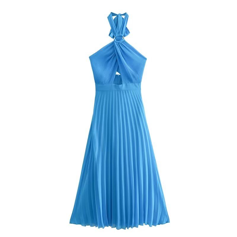 

Kaslead New Arrival Women s Clothing Fashion Style Small Pleated Intimates Style Hanging Collar Dress 3564111 420 Blue S