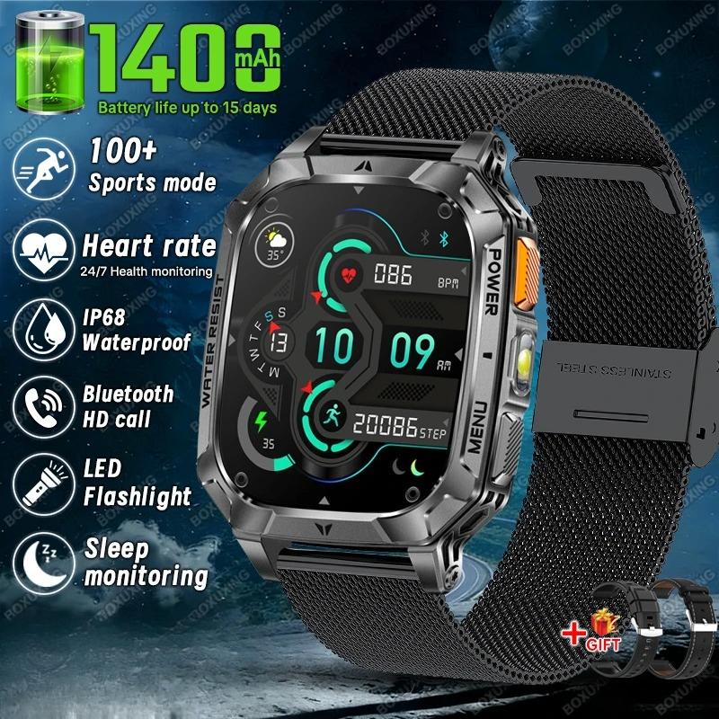 Neue Militärqualität 1400 mAh Akku Smartwatch Herren 2,01" Bildschirm 5ATM Wasserdicht GPS Track Sport Fitness Smartwatch