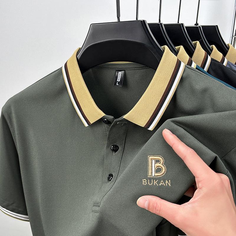 

Тонкие вышитые лацканы с короткими рукавами, повседневная мужская рубашка-поло среднего размера в горошек, однотонная XL