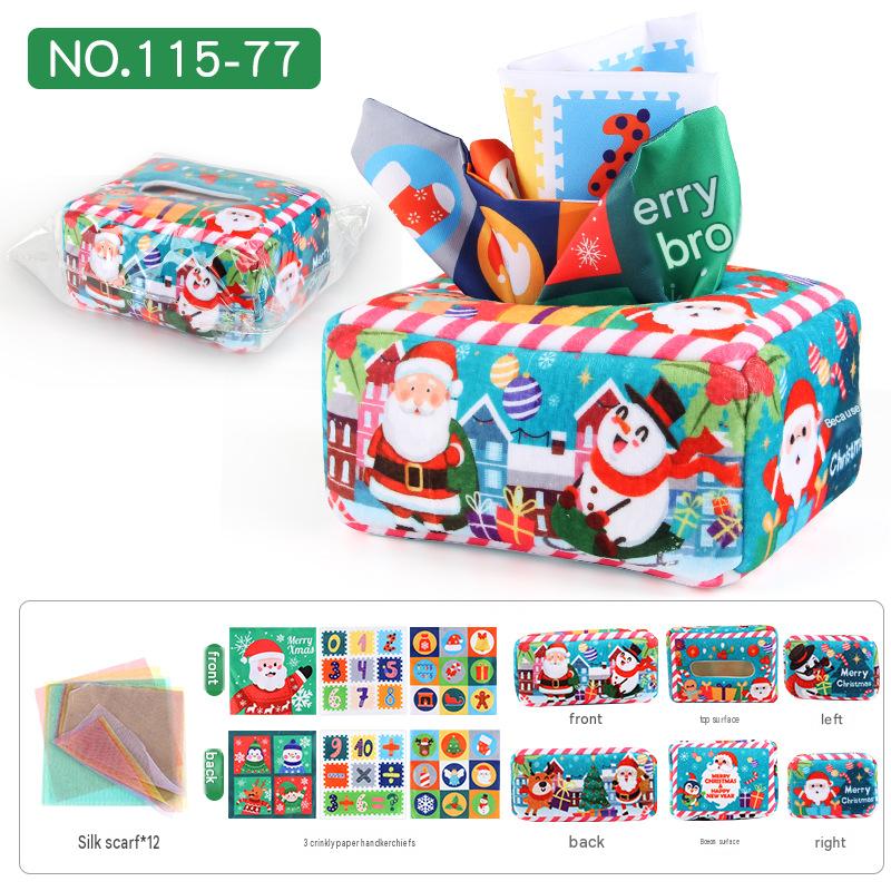 Baby Tissue Box Toy Silicone Montessori Early Learning Toy 0-12 Months Unbreakable Cloth Book Pull Out Toy Washable