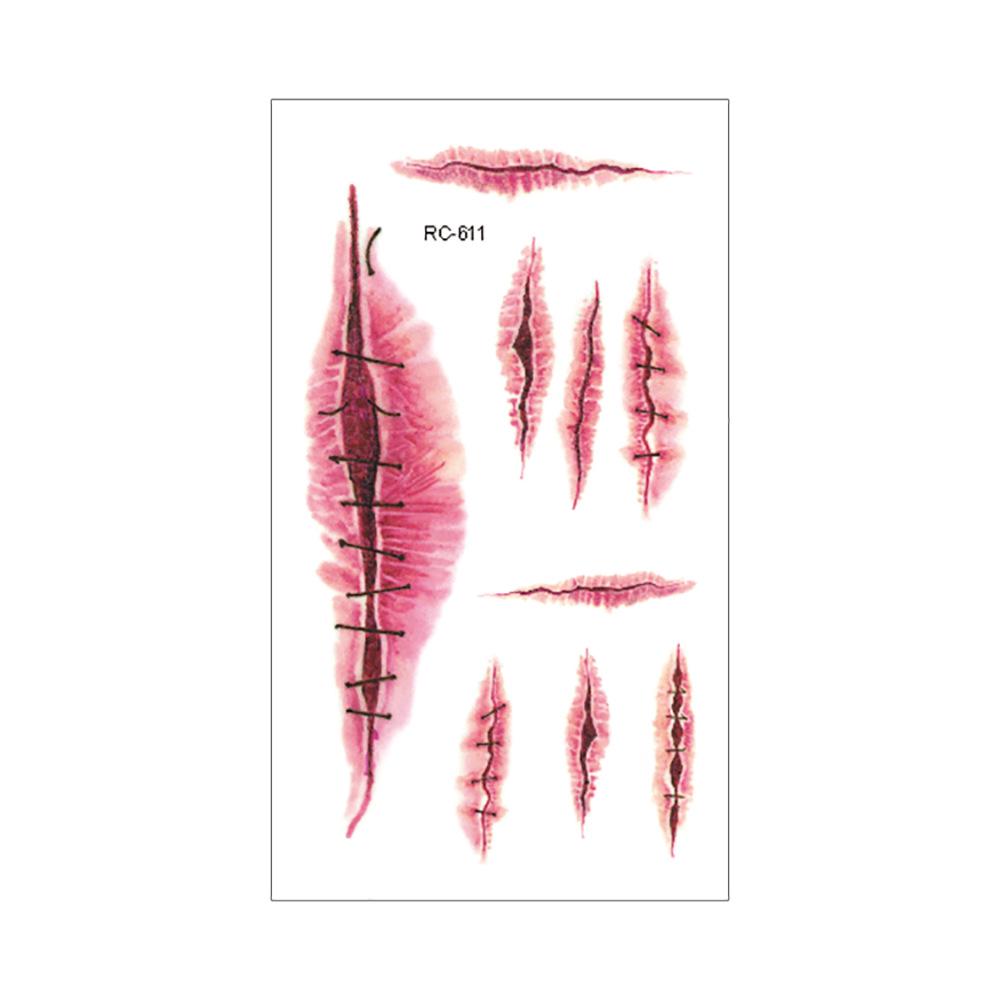 Vodotěsné Halloweenské dočasné tetovací nálepky: Realistické jizvy po krvi a noži pro hororový make-up.