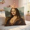 Mona Lisa Funny Abstract Cushion Cover Silky Short Plush Invisible Zipper Dustproof Sofa Pillow Case For Home Decor