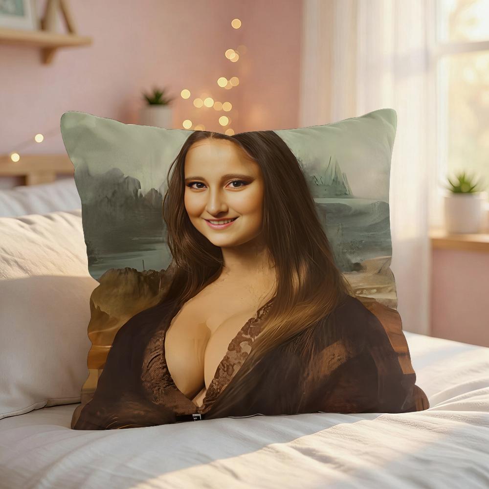 Mona Lisa Funny Abstract Cushion Cover Silky Short Plush Invisible Zipper Dustproof Sofa Pillow Case For Home Decor
