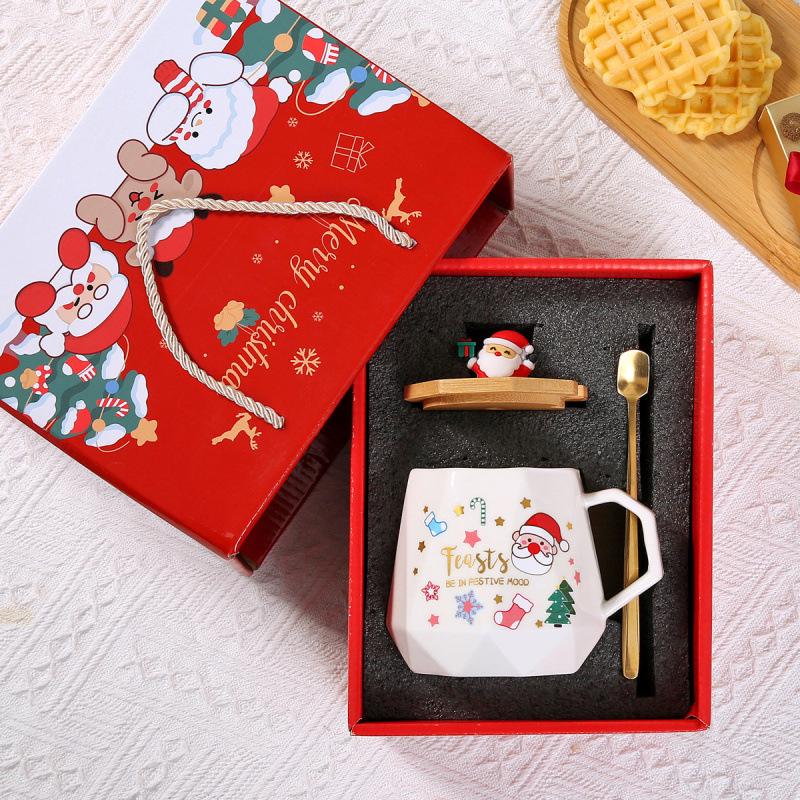 Creative Christmas Cartoon Santa Claus Ceramic Coffee Mug Gift Set