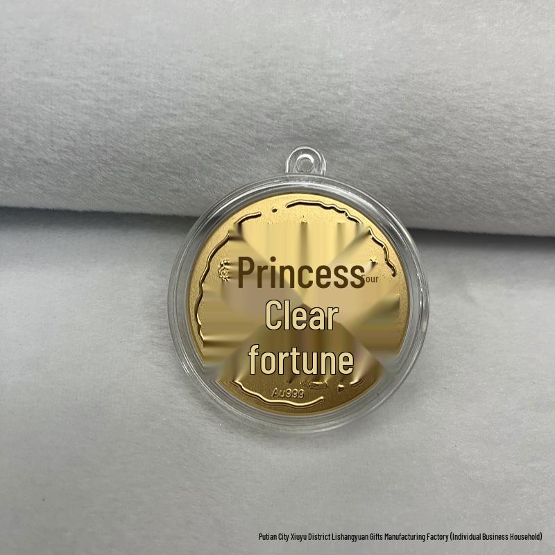 Gold Coin Princess Pendant: Cute 3D Cartoon Lanyard & Keychain Decoration