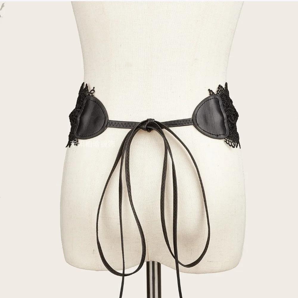 Boho Style Soft Lace Waist Belt Wide Self Tie Bow Tie Belt Wrap Around Cinched Waistband Corset Belt for Dresses
