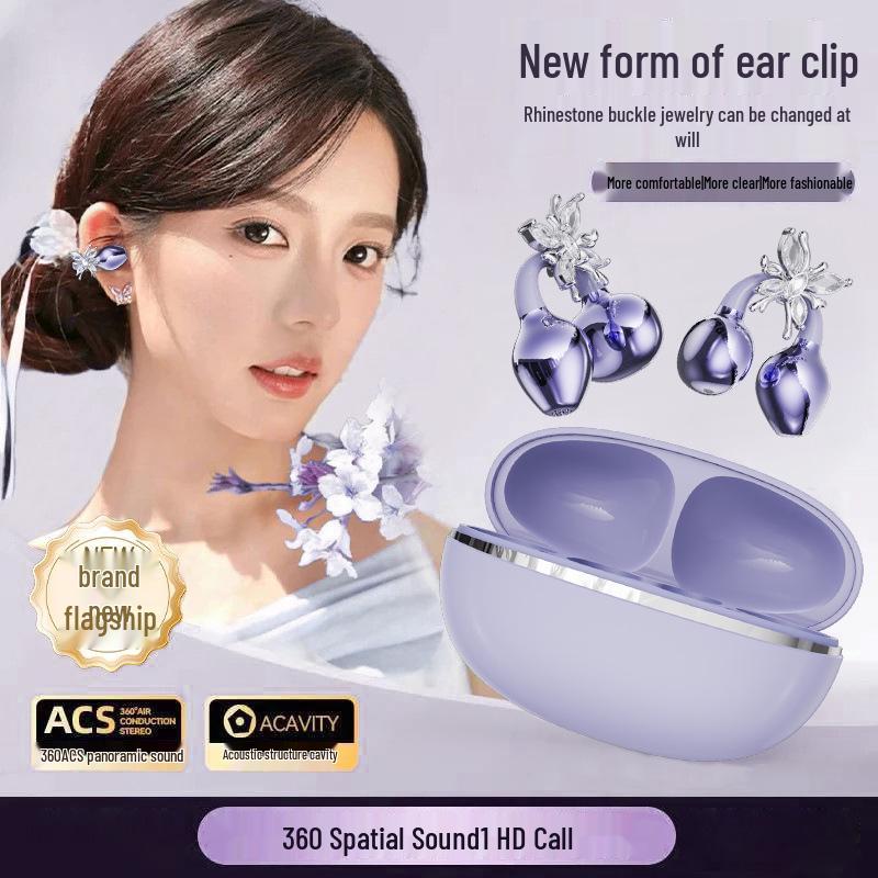 Diamond Buckle Bone Conduction Bluetooth Ear Clip: Noise Reduction, Low Latency, Lossless Sound Quality