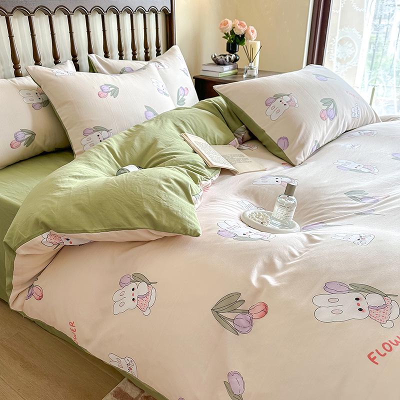 

Комплект постельного белья из двухслойной пряжи из стираного хлопка и льна в пасторальном стиле (Простыни и пододеяльники) для студенческого общежития 2.0m Bed Sheet Set, 4 pcs (Quilt Cover 200x230)