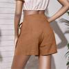 Women's Solid Color Linen Cotton Casual Shorts With Belt Pants