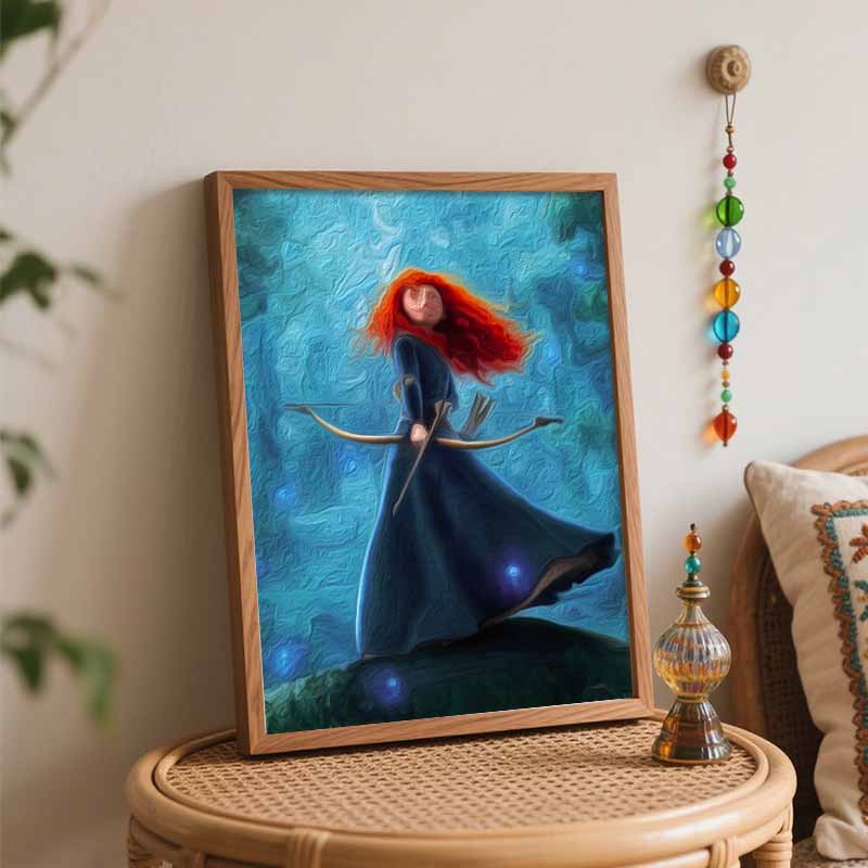 Disney Oil Painting DIY Digital Painting Brave Princess Merida Archer in Forest HandPainted Living Room Entryway Wall Decor.