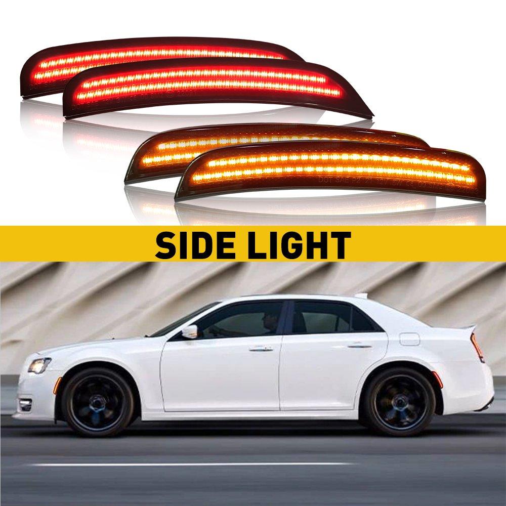 4PCS For 2015-2021 Chrysler 300 Smoked LED Side Marker Light Front Rear Lamp Double Row Lamp Bead