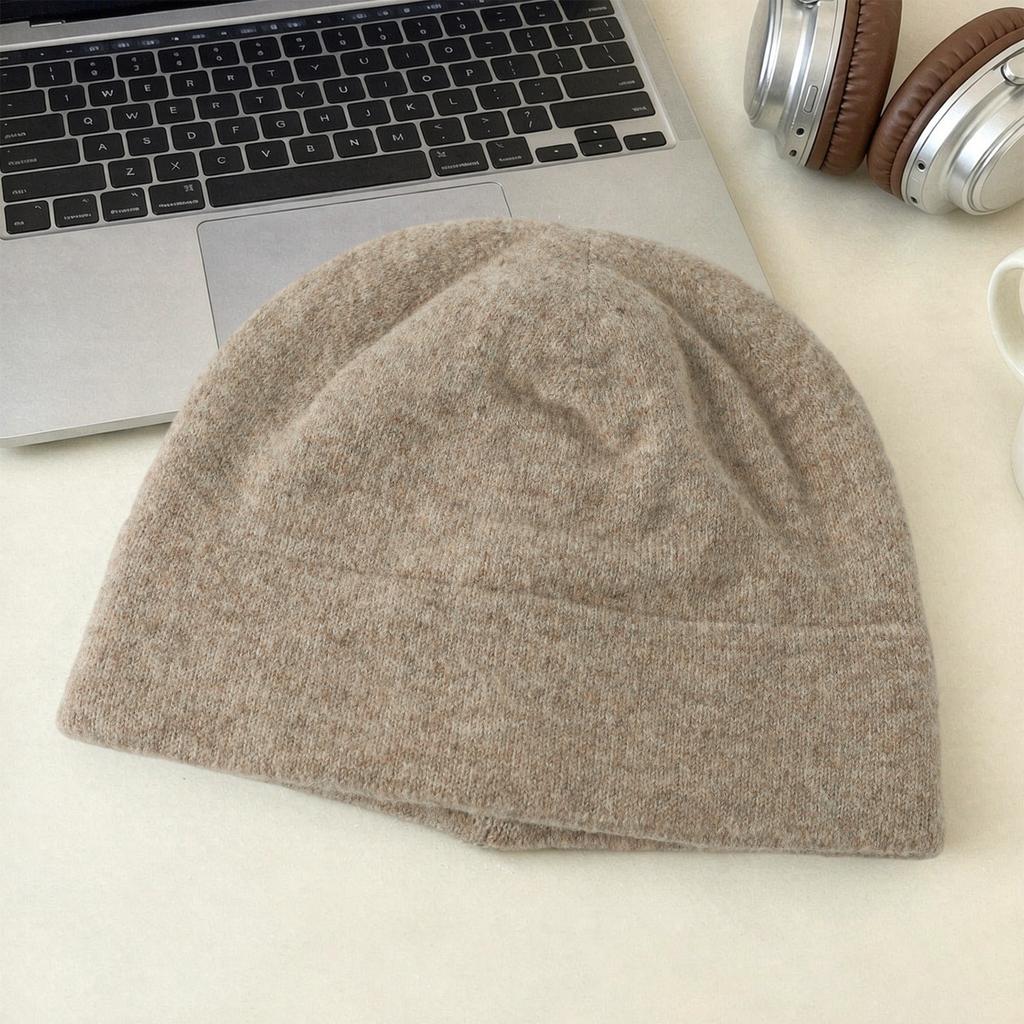 Big head circumference friendly simple solid color knitted bucket hat short brim modified face shape small autumn and winter warm wool hat