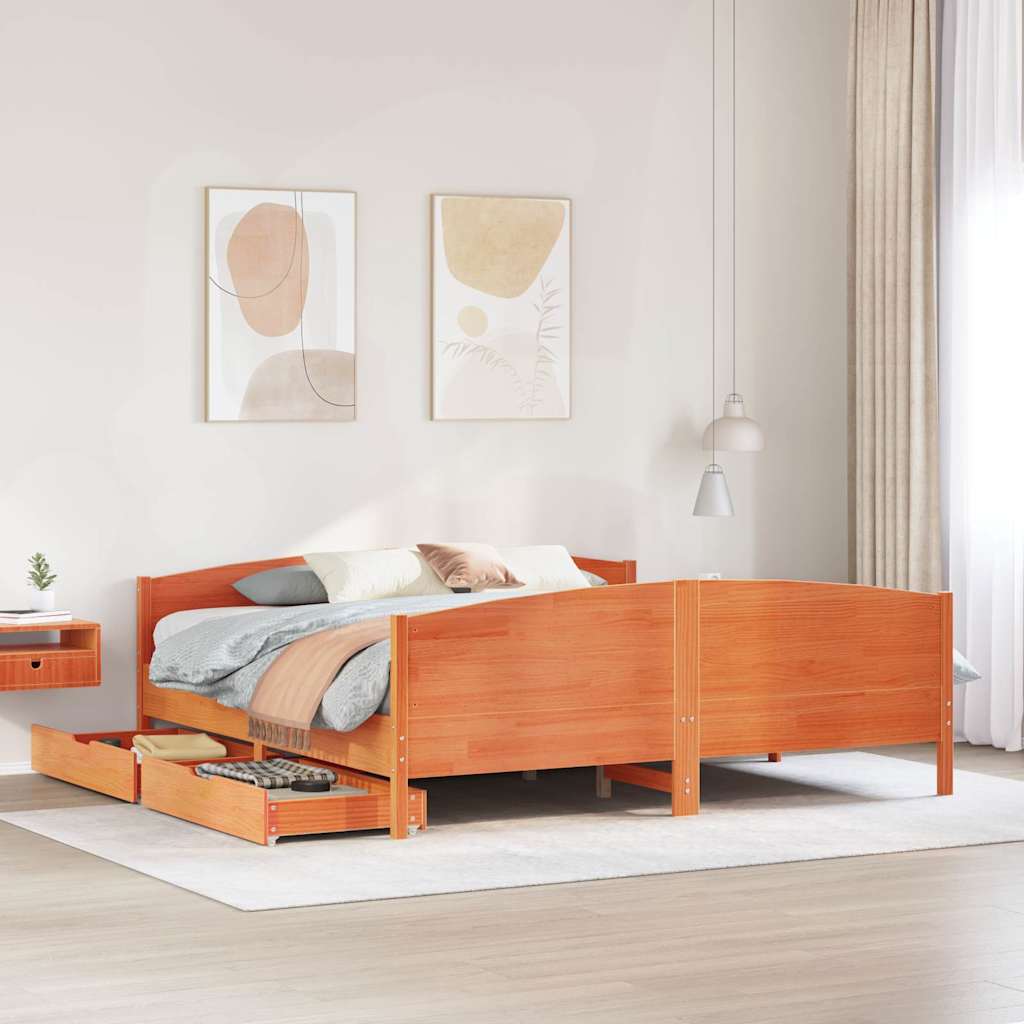 Vidaxl Bed Without Mattress, Waxed Brown, 200X200 Cm, Pine Wood
