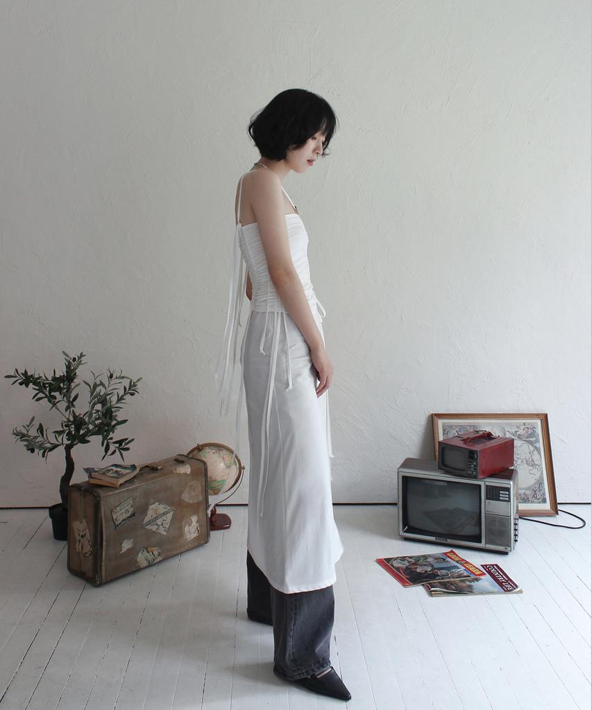Rubati Shirred Strap Tube Top Dress_White