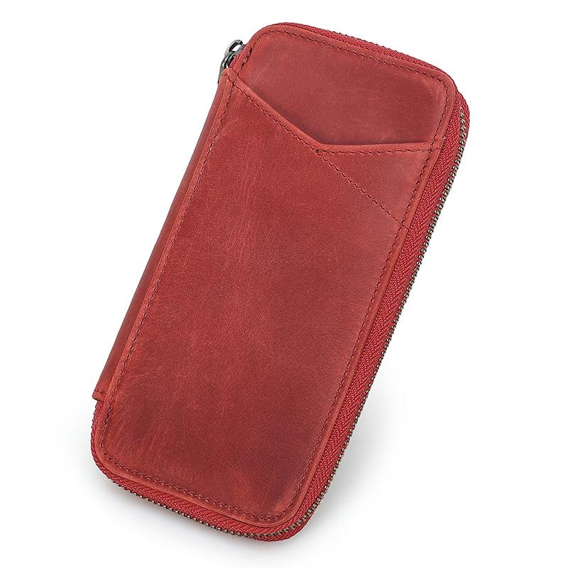 Ręcznie wykonany Retro Etui na długopisy ze skóry Crazy Horse - Pojemność na 4 długopisy, Wielofunkcyjny zamykany na zamek Pudełko na artykuły papiernicze dla studentów