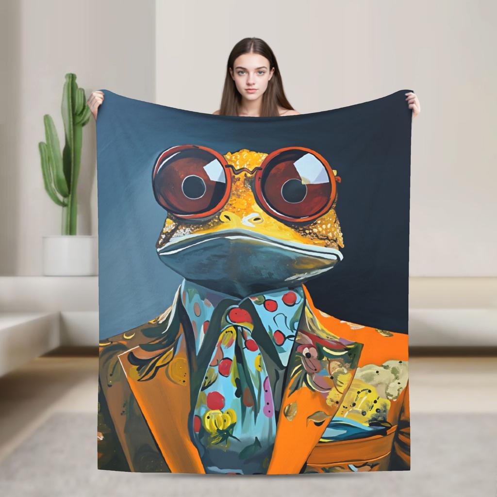 Gentleman Frog Flannel Blanket Winter  Soft Durable Throw Blanket for Girls Boys Couch Street Trend Bedspread Sofa Bed Cover