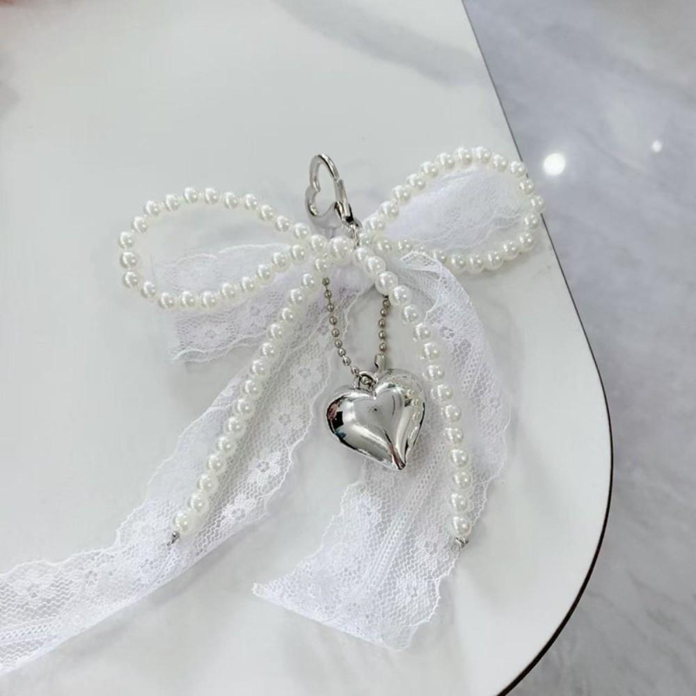 Lace Bag Key Chain White Heart Pendant Keyring Sweet Handmade Chain Men Women