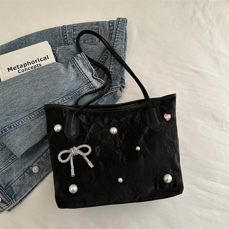 Large Capacity Women's Tote Bag - 2025 High-End Versatile Pearl Bow Handbag/Shoulder Underarm Bag