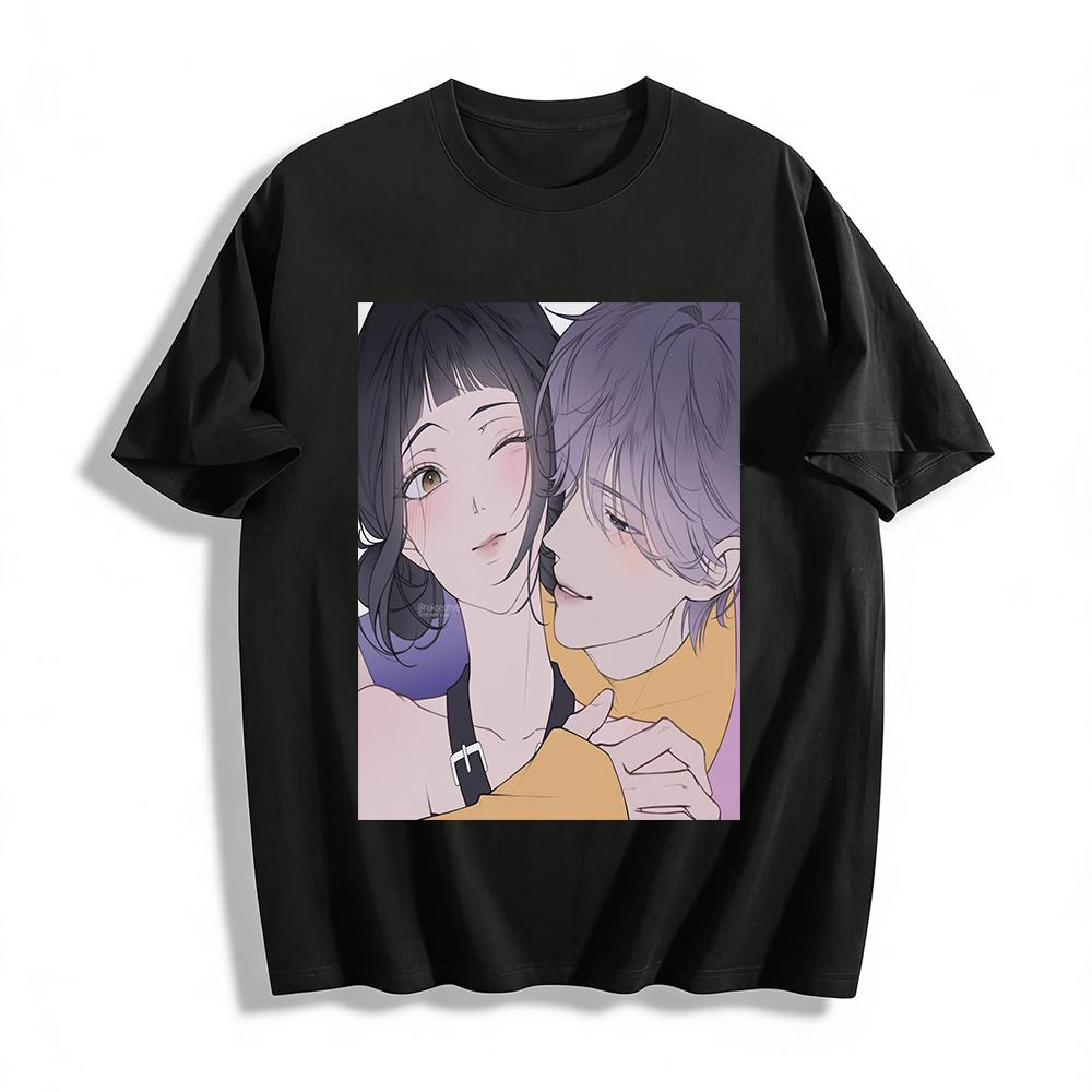 Korean Style Sweet Cool Couple Print Camisole Sweater Set Lazy Atmosphere Dating Outfit For Men And Women Pure cotton T-shirt