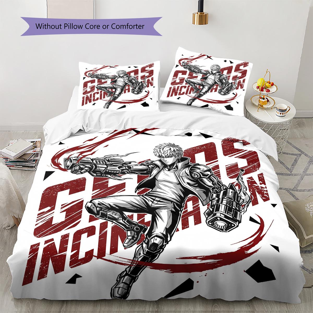 

One Punch Man Pillowcase & Duvet Cover Set for Home Decor Birthday Gift (1 * duvet cover + 2 * pillowcase, without core) 135x200cm