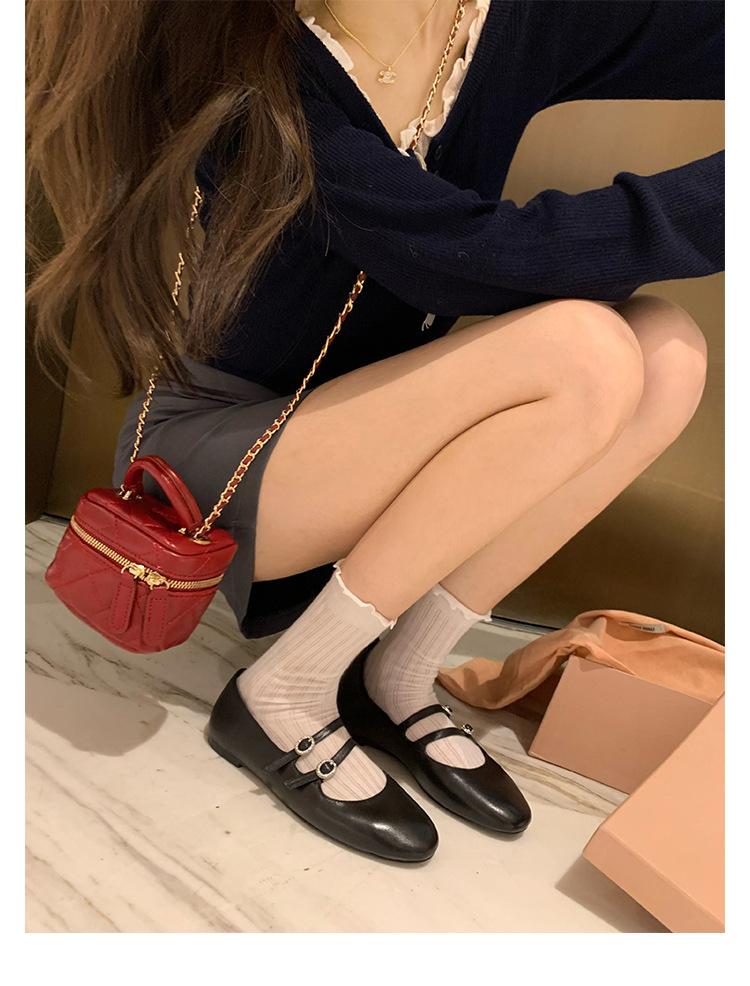 

Grape mother studiolee well-behaved round head double buckle with red sheepskin light mouth small low heel Mary Jane single shoes women 34