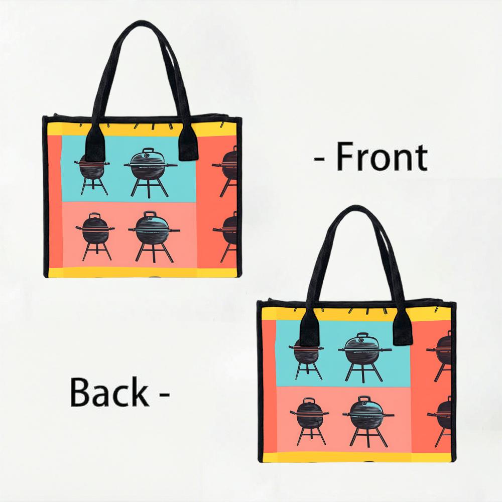 Cute Grill Pattern Tote Bag Portable Durable Casual Daily Outdoor Travel Handbag for Women