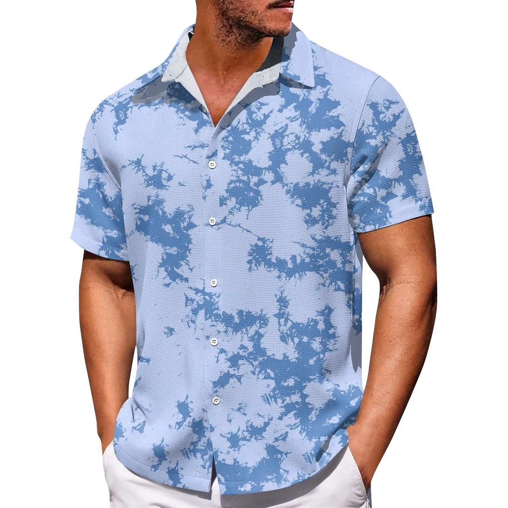 Erkek Hawaii Baskı Düğmesi Kısa Kollu Gömlek Erkek Günlük Moda Kısa Kollu Gömlek