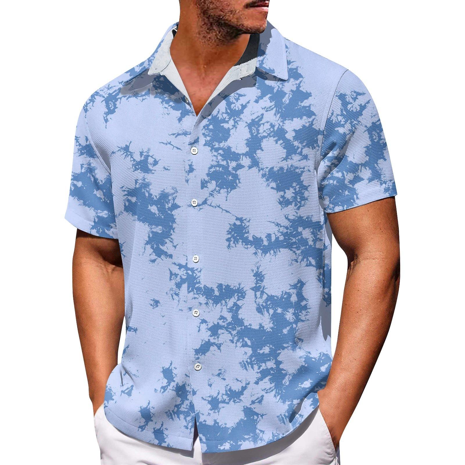 

Мужские гавайские рубашки с короткими рукавами и пуговицами, мужские повседневные модные рубашки с короткими рукавами XXXXXXXXL синий