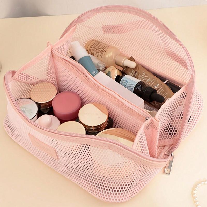 Large Capacity Nylon Mesh Makeup Bag, Breathable Multi-Layer Cosmetic Organizer Fashion Travel Wash Bag Compartments For Toiletries And Makeup Tools