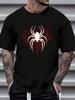 Men'S Black T-Shirt With Red Spider Web Design - Casual Crew Neck, Short Sleeve