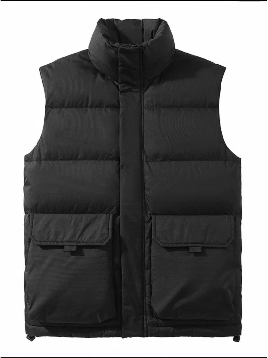 

Unisex Plus Size Stand-Up Collar Cotton-Padded Vest for Autumn/Winter - Warm, Thick, Sleeveless Outerwear with Customizable Logo. XXXL (130-150 kg) чёрный