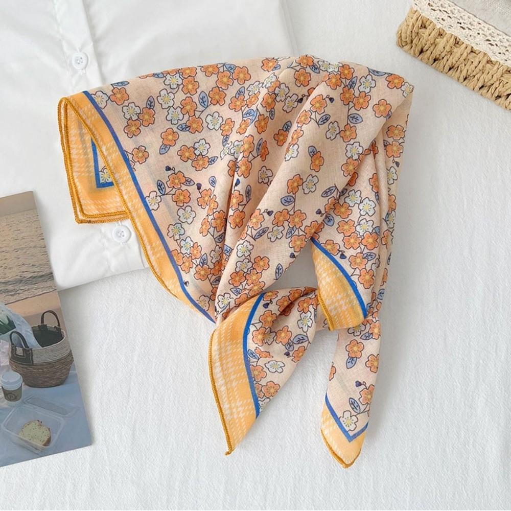 Pastoral Style Cotton Linen Square Scarf Square Scarf Hair Band Elegant Floral Kerchief  Women