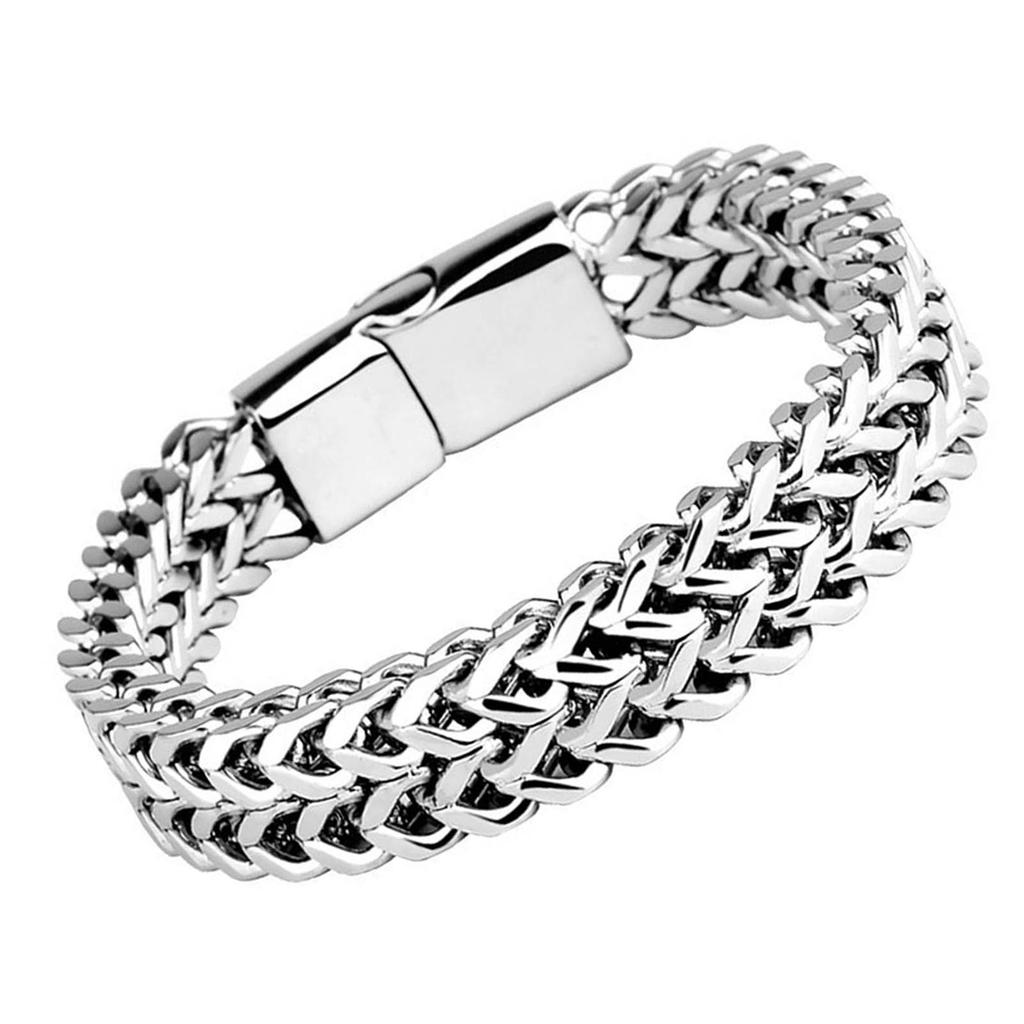 Titanstahl Magnetarmband Doppelreihe Magnete Armband Silber Modeschmuck Geschenk für Männer 19cm 7.48in