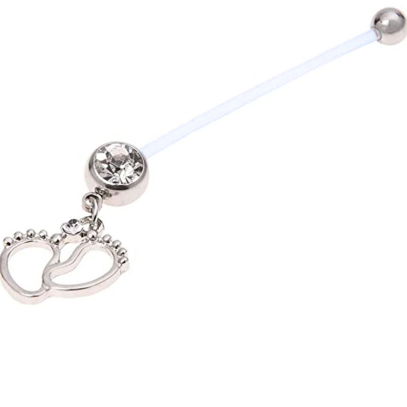 Гнучкий Вагітний Живіт Пупок Кільце Штанга Пірсинг Тіла Дитячі Ніжки Білий