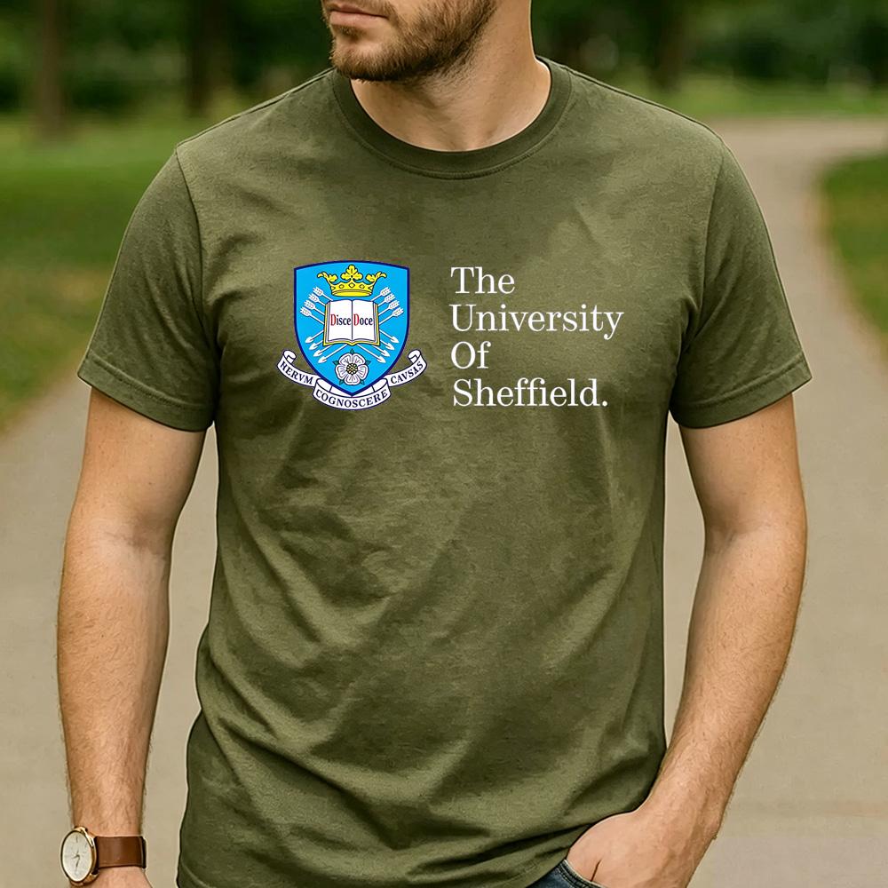 Maglietta Grafica in Cotone Retrò Vintage Logo The University Of Sheffield Unisex Manica Corta Tee per Laureati Alumni Vacanze