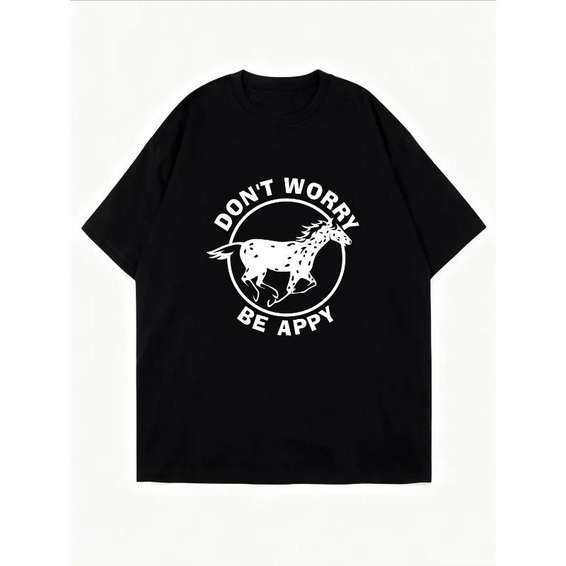 Weißes T-Shirt mit Dalmatiner-Hund und Don't Worry Be Happy-Aufdruck für Freizeitkleidung