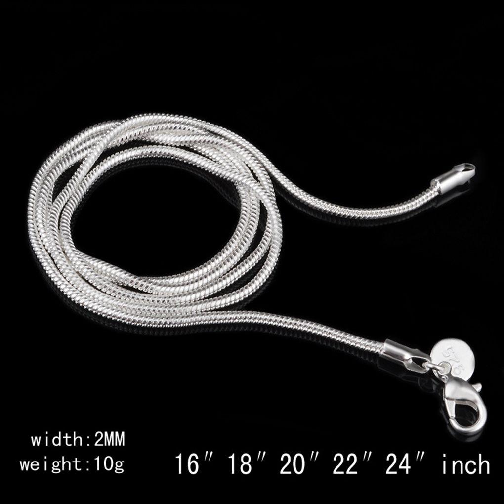 2.0MM Chain Silver Plated Round Necklace Copper No Allergic Women Men Neck Chain Jewelry Gift