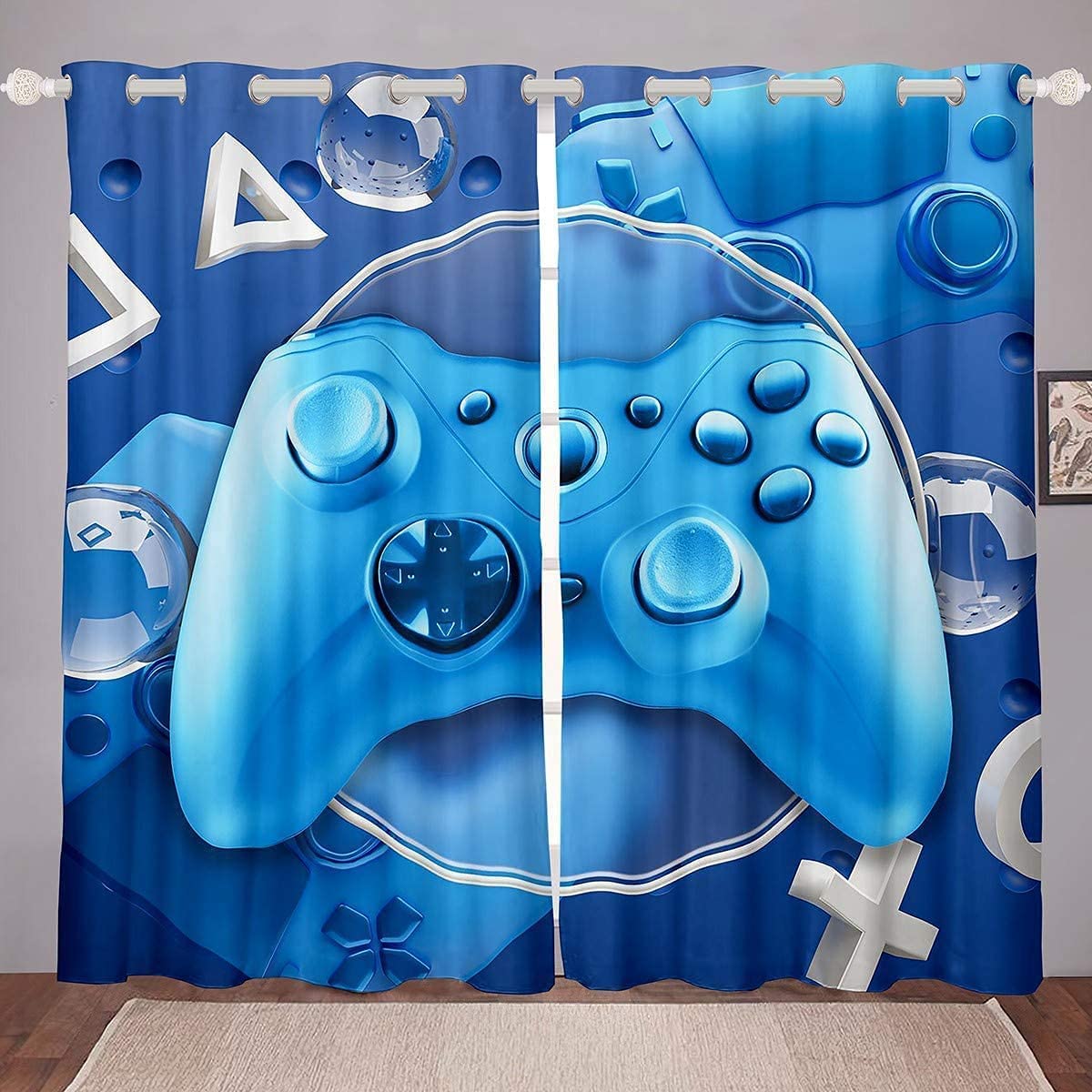 

Gaming Drapes Curtains Children Gamer Video Games Curtain Set of for Boys Modern Game Controller Fabric Curtain Green Gamer 2Pieces W60H60(CM)x2PCS&HOOK
