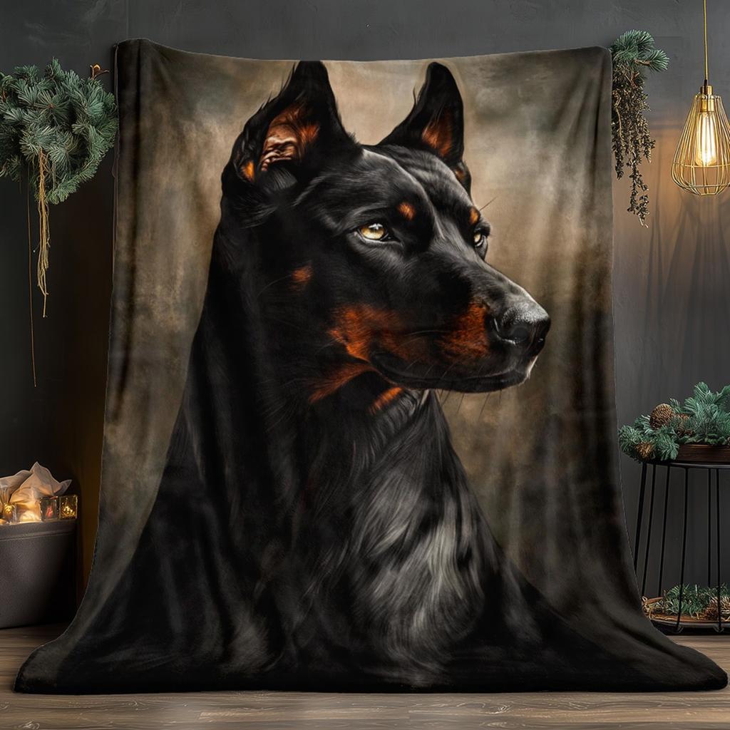 Dobermann Hundeporträt Fleecedecke Weiche Flanelldecke Haustierliebhaber Geschenk Heimdeko Kunstdruck Für Hundebesitzer Schlafzimmer Wohnzimmer