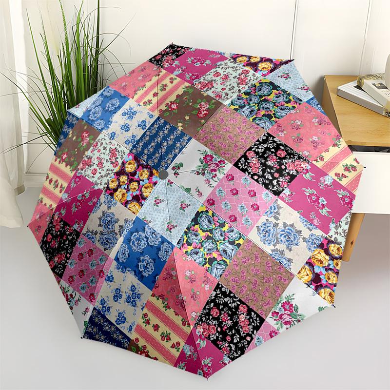 

Floral Patterns, Patchwork Design Themed Automatic Opening and Closing Umbrella, Compact Travel Umbrella, Lightweight and Portable, Suitable