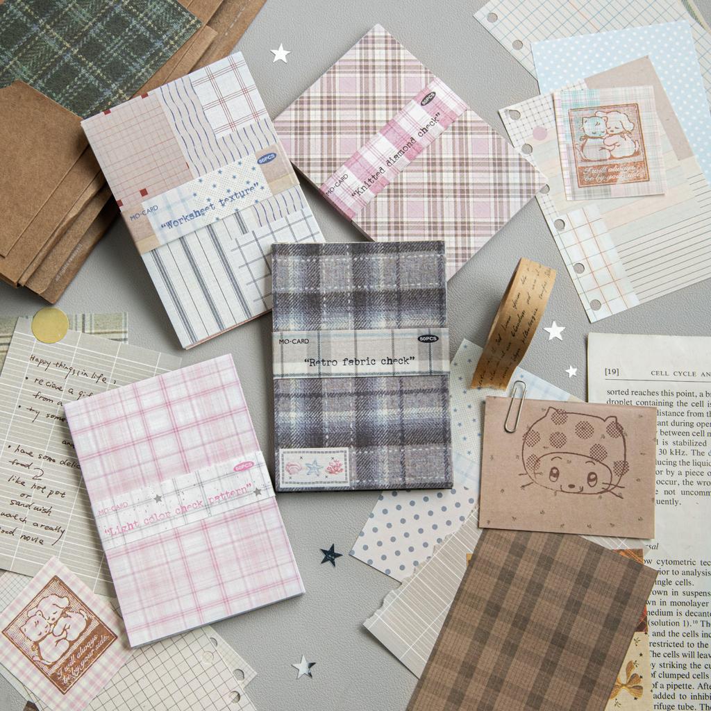 50pcs creative plaid Decor Scrapbook Vintage Material Paper Kit DIY Junk Journal Collage Photo Album Retro Background paper