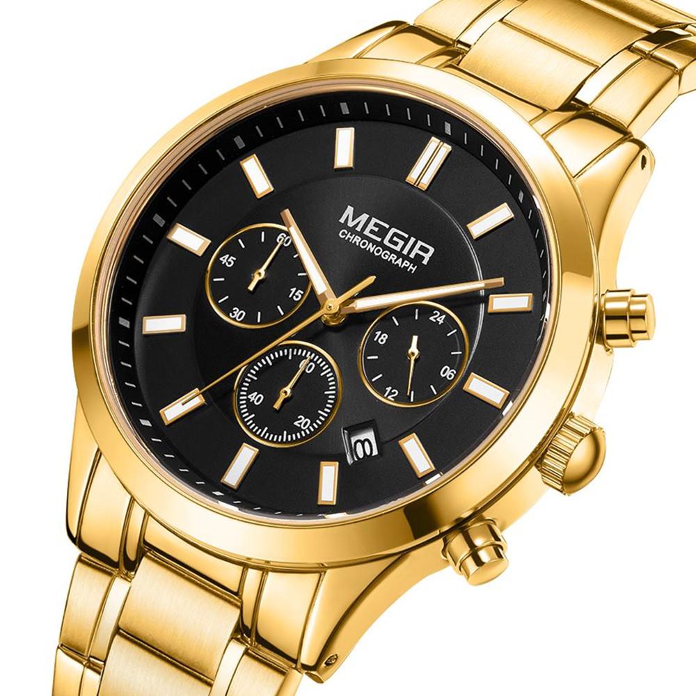 MEGIR Luxury Business Quartz Watch for Men Stainless Steel Strap Luminous Date Waterproof Male Casual Wristwatch Chronograph Clock 2150