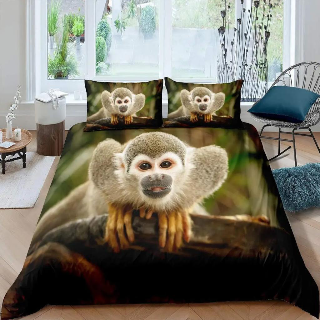 Monkey Duvet Cover Set,Monkey Bedding Set Full Queen Size,Cute Monkey Comforter Cover,Cartoon Animal Comforter Cover Set 2/3pcs