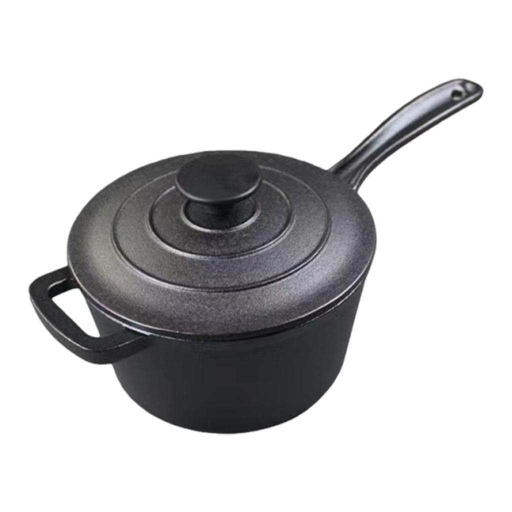 Pre-seasoned  Iron Saucepan with Lid and Long Handle Home Multi-Function Soup Pot 19cm for Restaurant Household Cooking