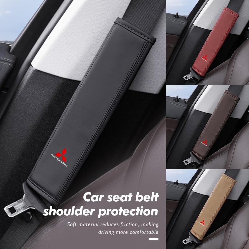 xkhr10 Leather Car Seat Belt Protector Pad Shoulder Strap Cover Interior Accessories For Mitsubishi Outlander Lancer L200 ASX Pajero