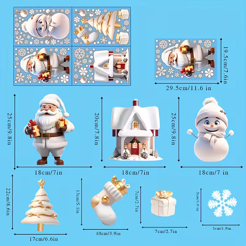 4PCS PVC Christmas Window Stickers Snowman Snowflake Santa Claus Window Electrostatic Sticker Merry Christmas Decals Home Decoration