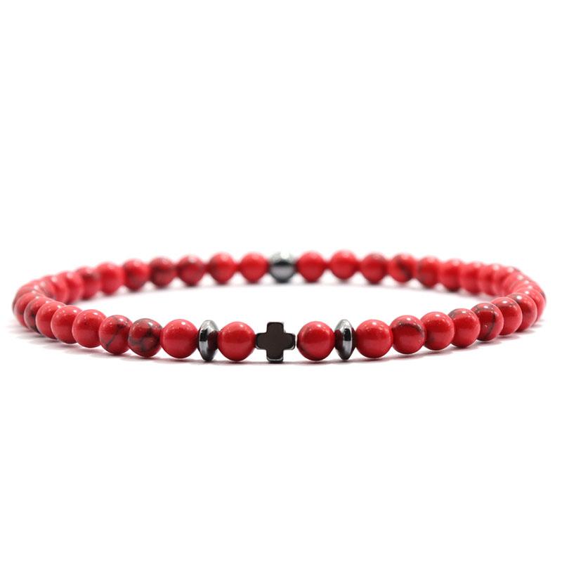 4mm Natural Stone Bracelet Men Hematite Cross Braclet Rice Bead Braslet Homme Boyfriend Gift Bracciale Uomo Joias Yoga Jewelry